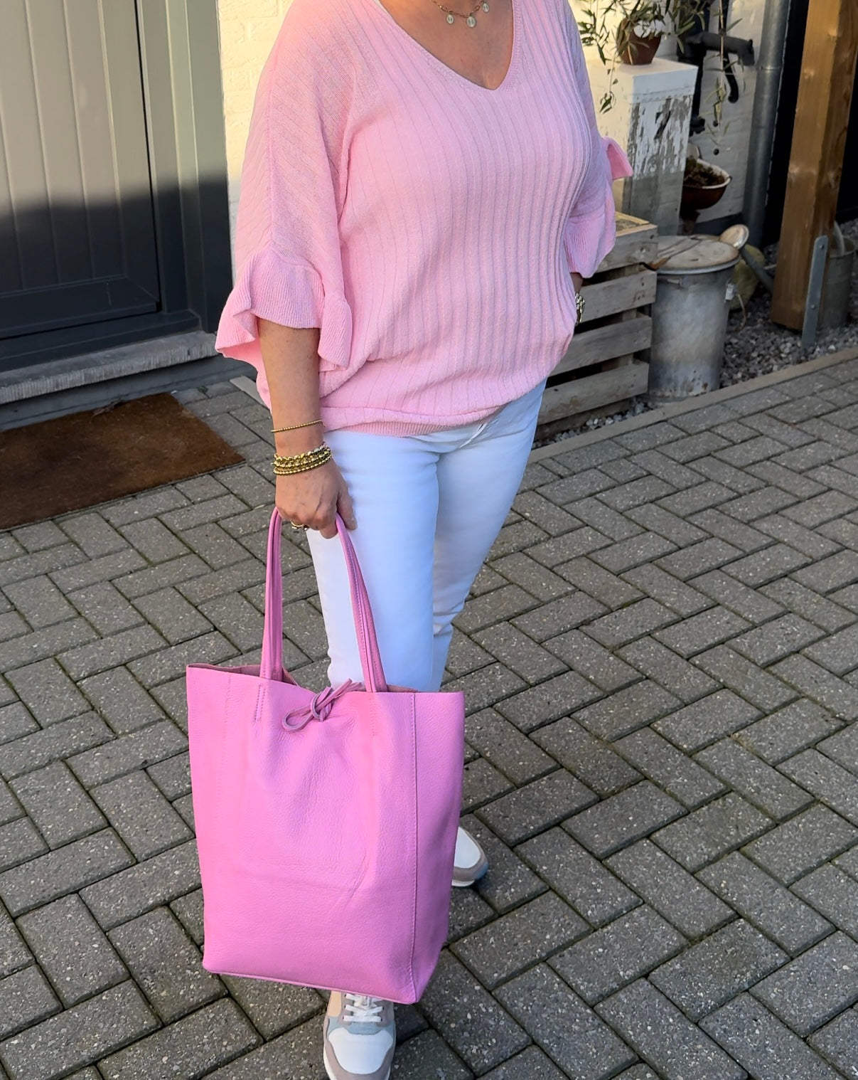 Shopper roze echt leer