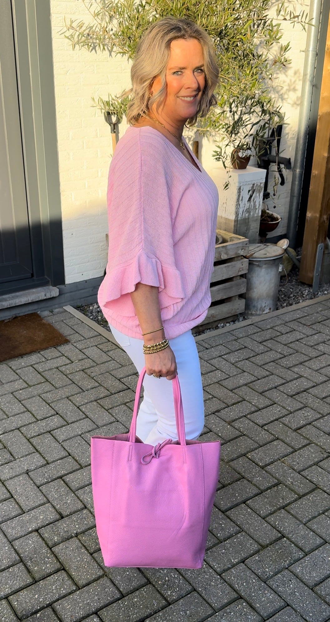 Shopper roze met striklint