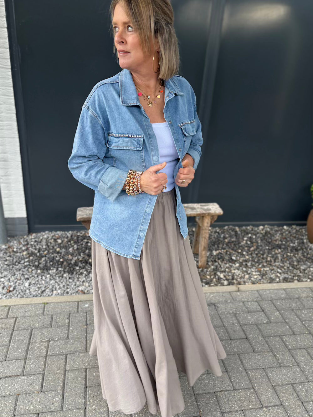 Rok wijd taupe met elastische band