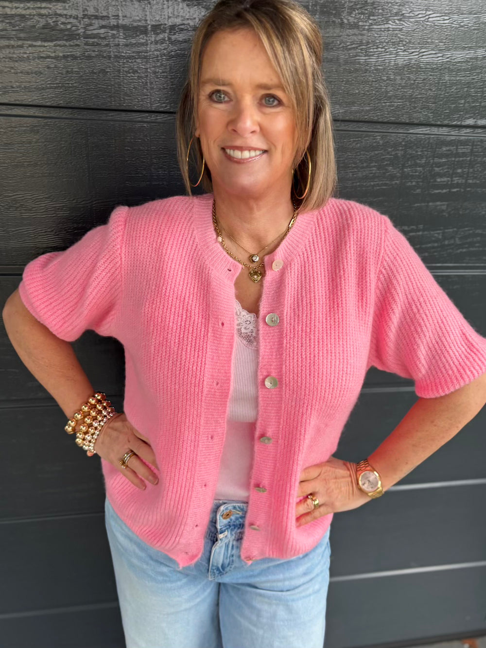 Vestje alpaca korte mouw roze