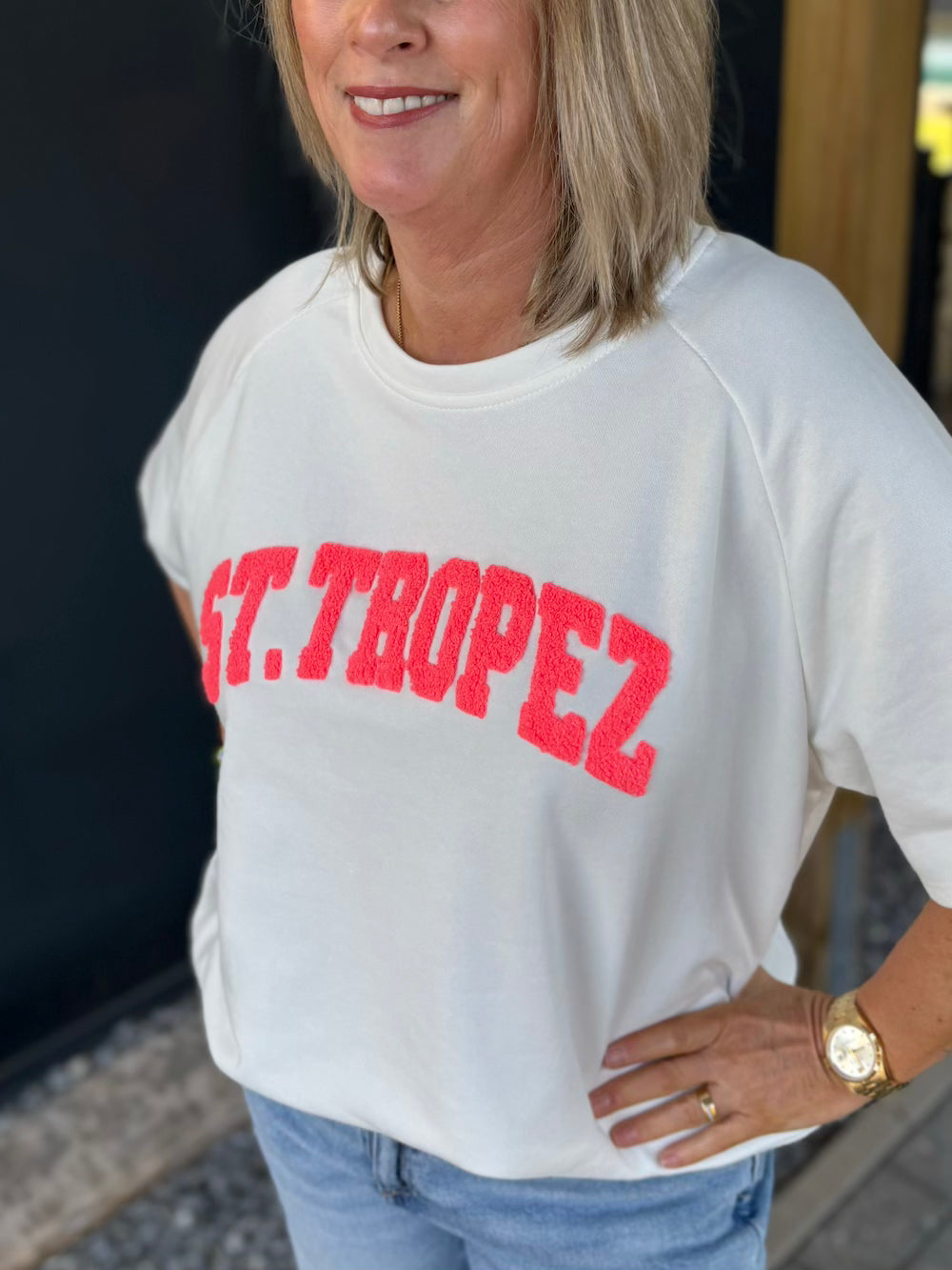 Sweater shirt St Tropez wit neon roze