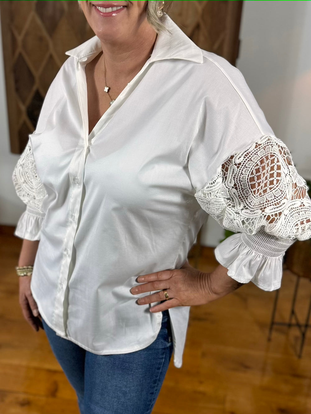 Blouse mouw kant wit feestelijk