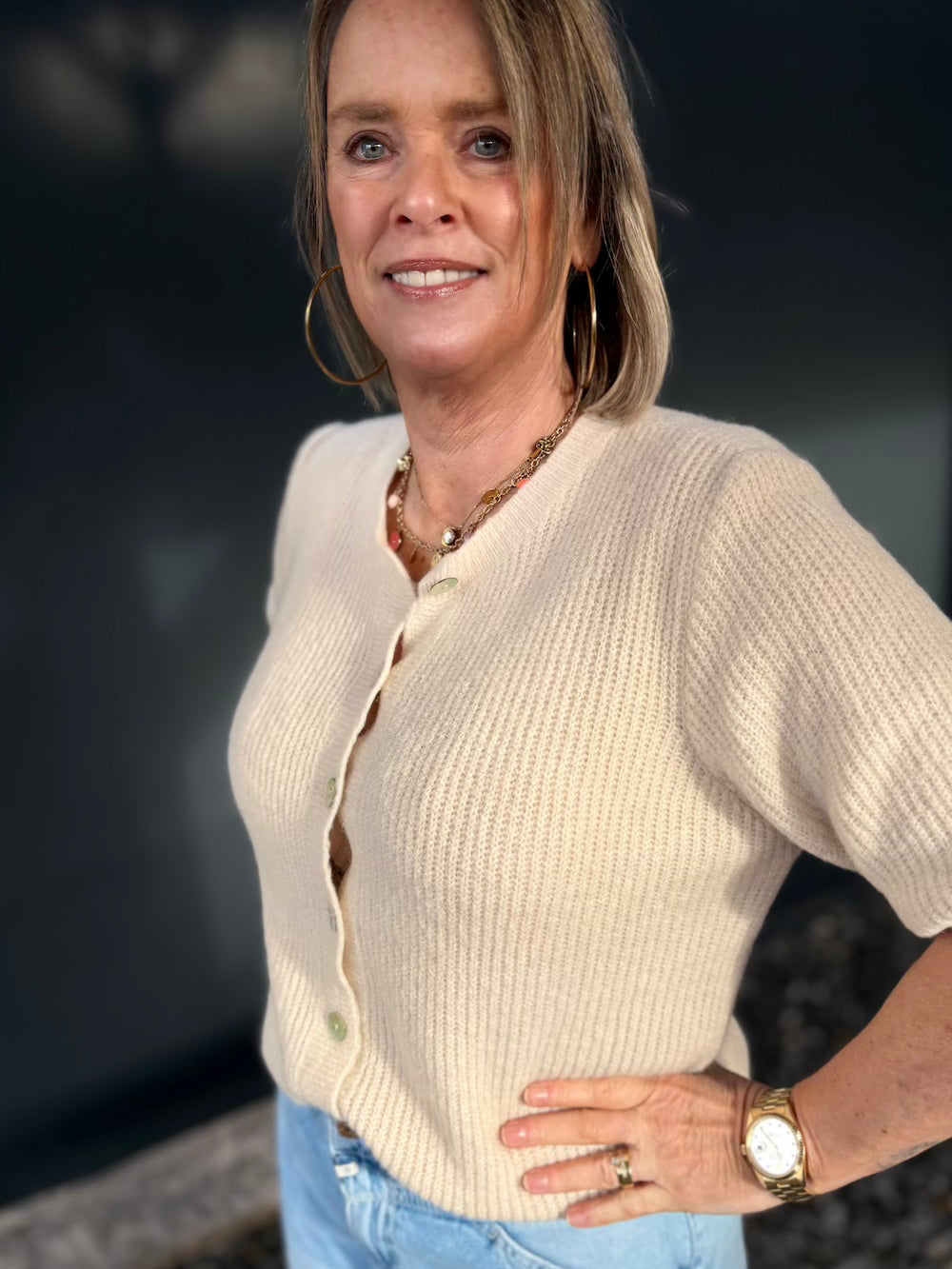 Vestje alpaca korte mouw beige