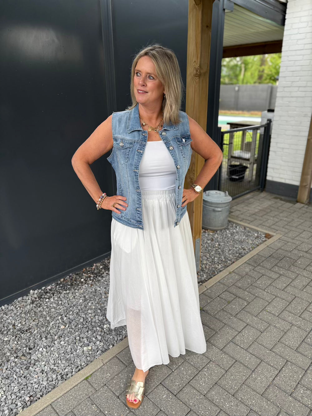 Rok wijd met elastische tailleband wit