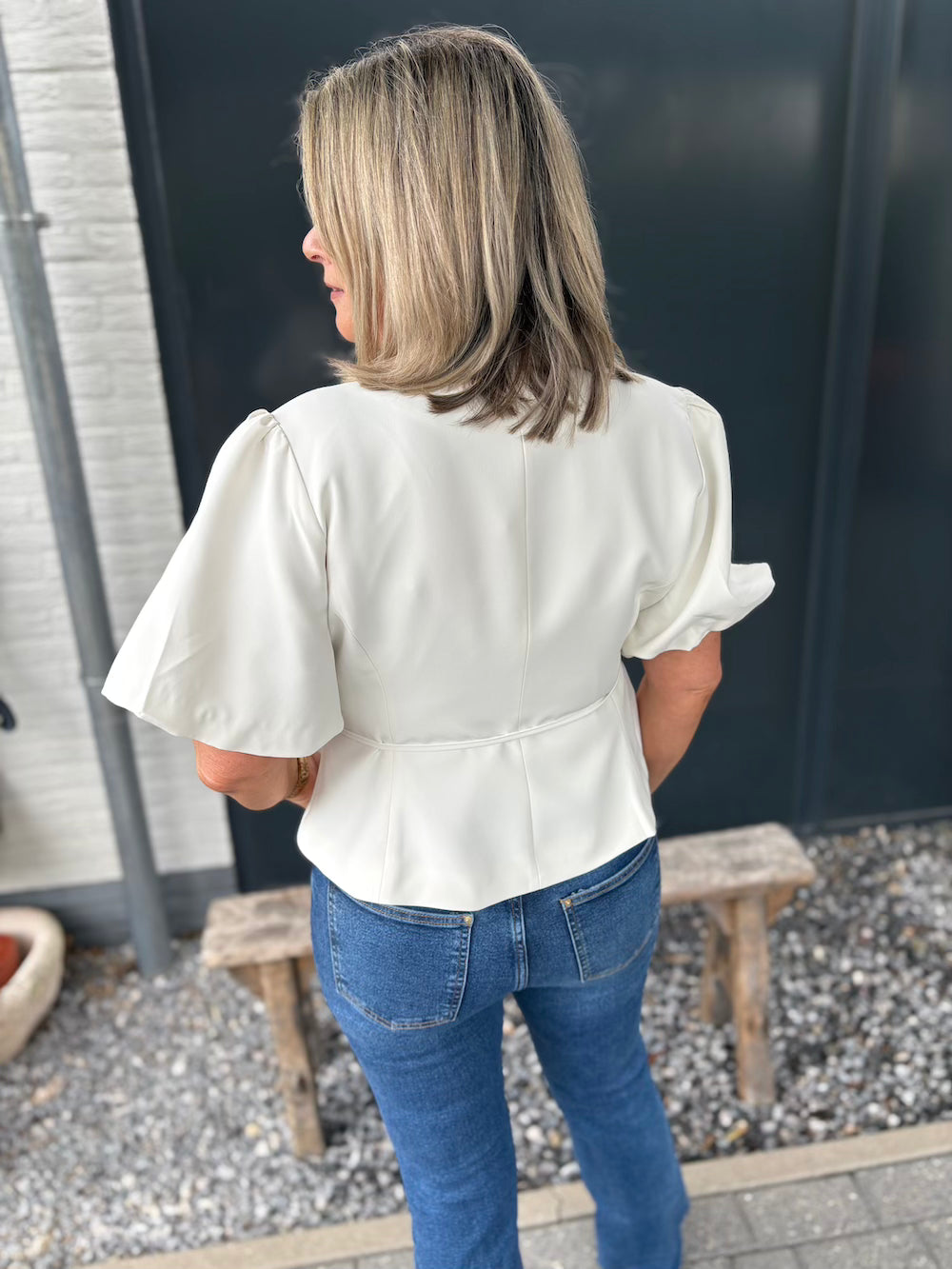 Blazer korte mouw cremewit