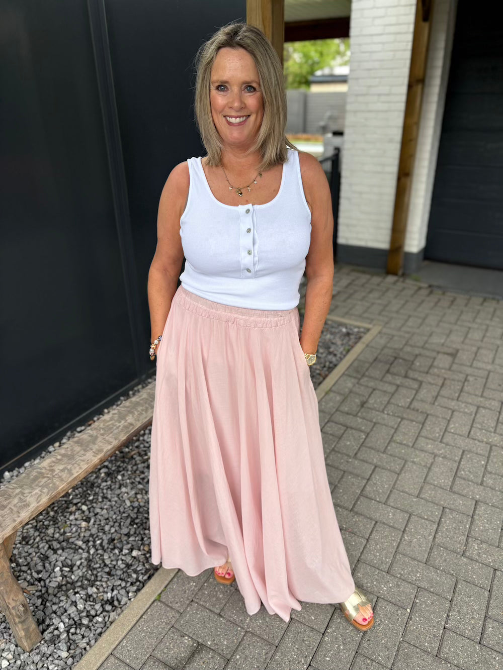 rok oud roze katoen wijd model