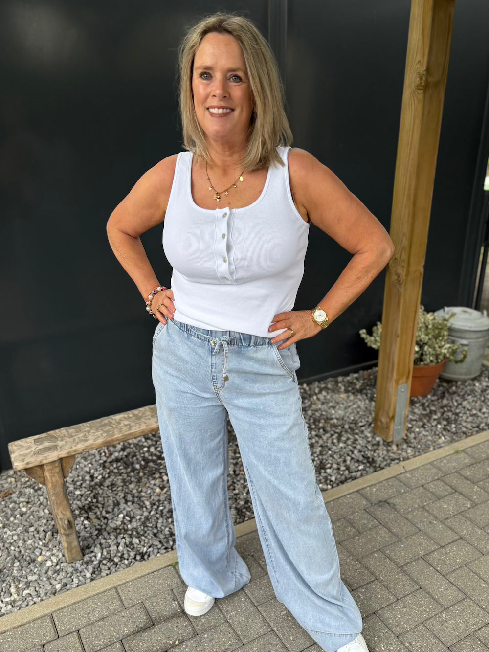 Jeans wijd met elastische taille