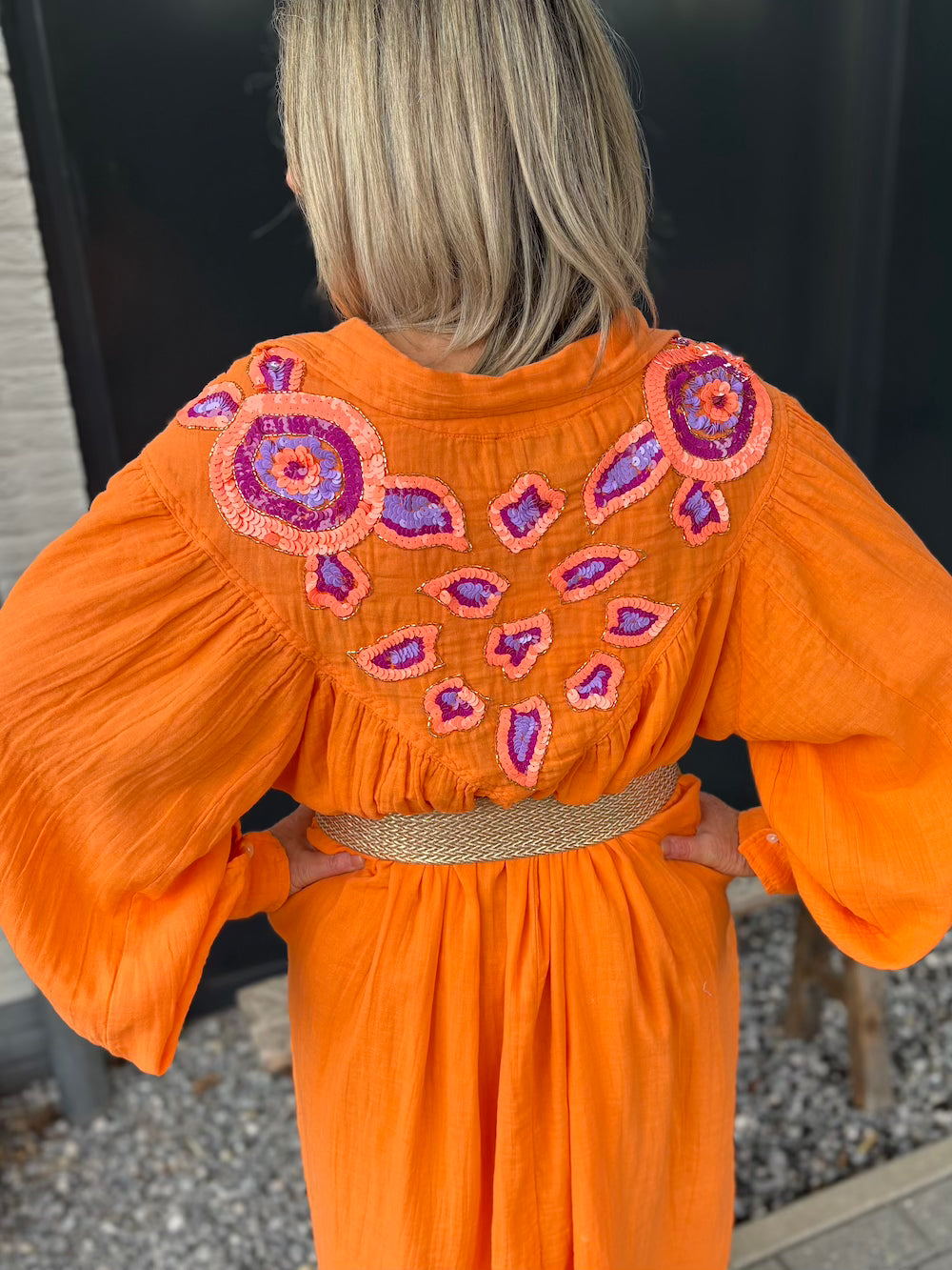 Plus size dress met pailetten oranje