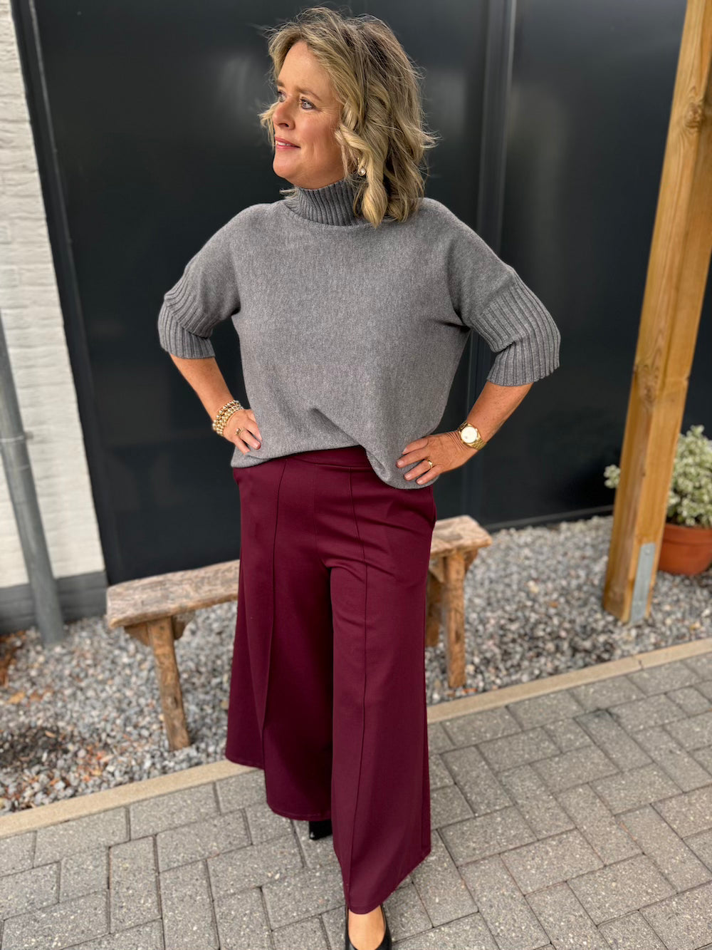 Broek wijde pijp burgundy