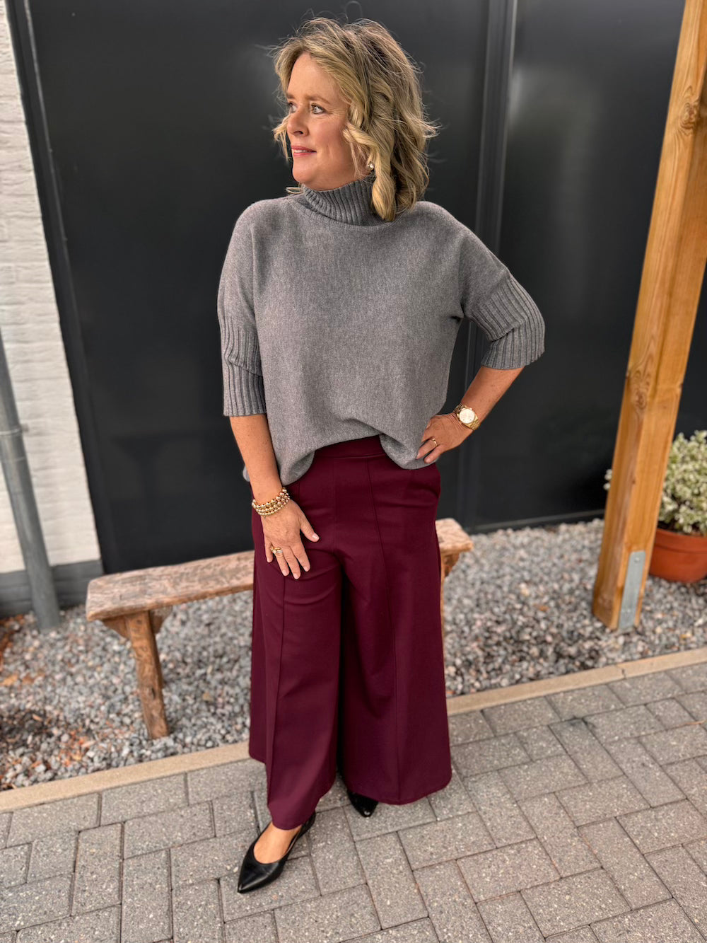 Broek wijde pijp 7/8e burgundy