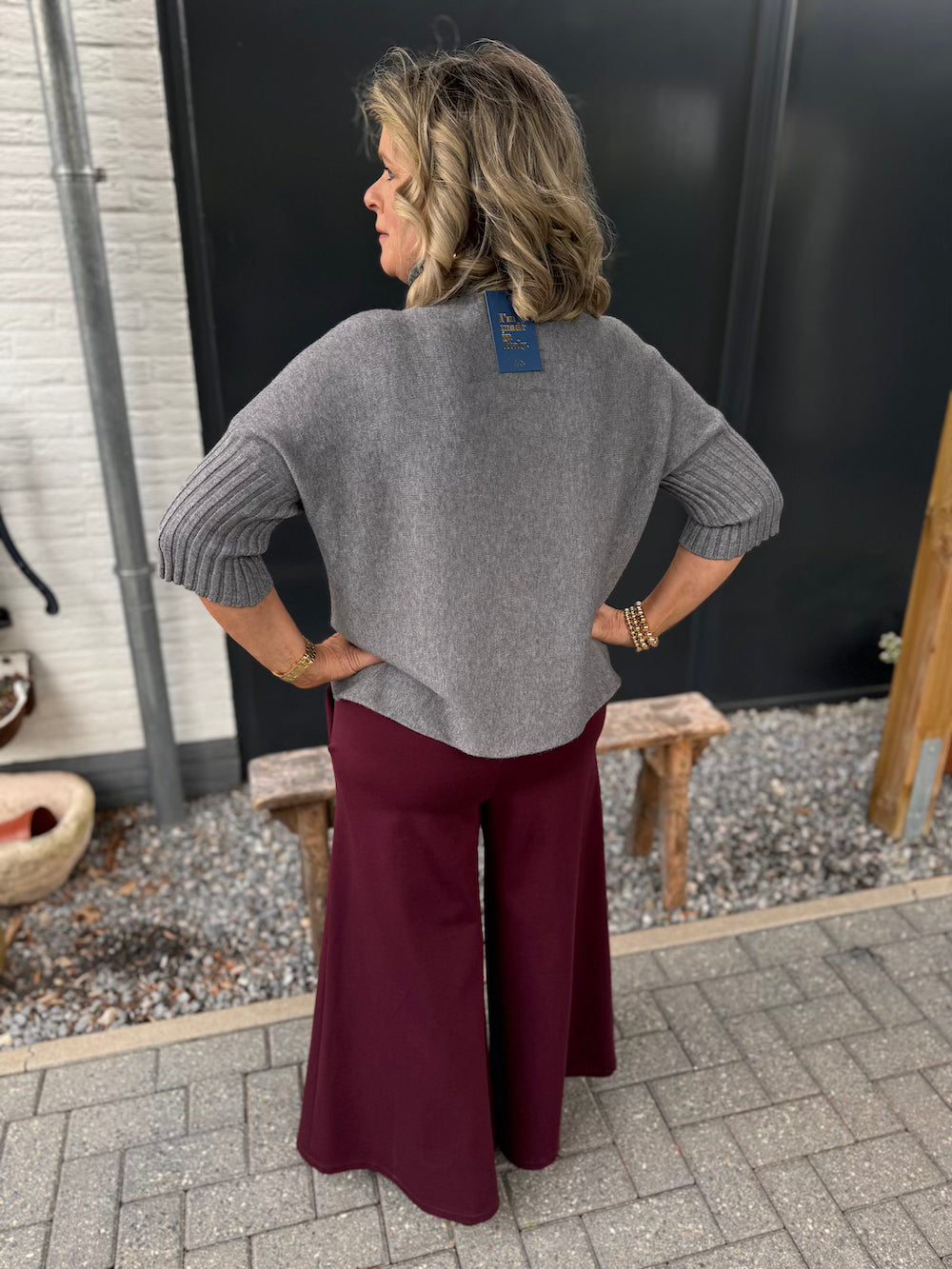 Broek wijde pijp 7/8e burgundy
