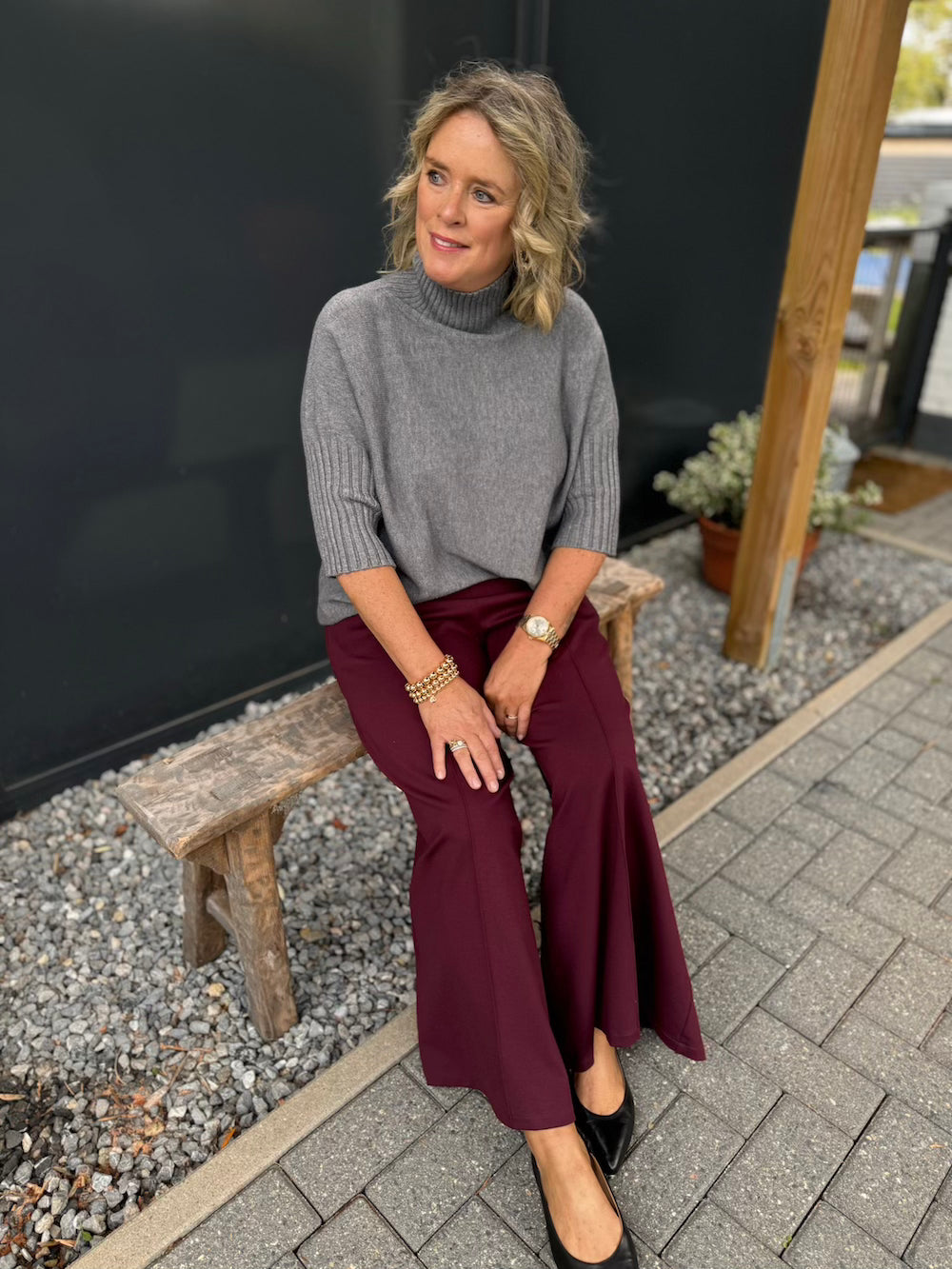 Broek wijde pijp 7/8e burgundy