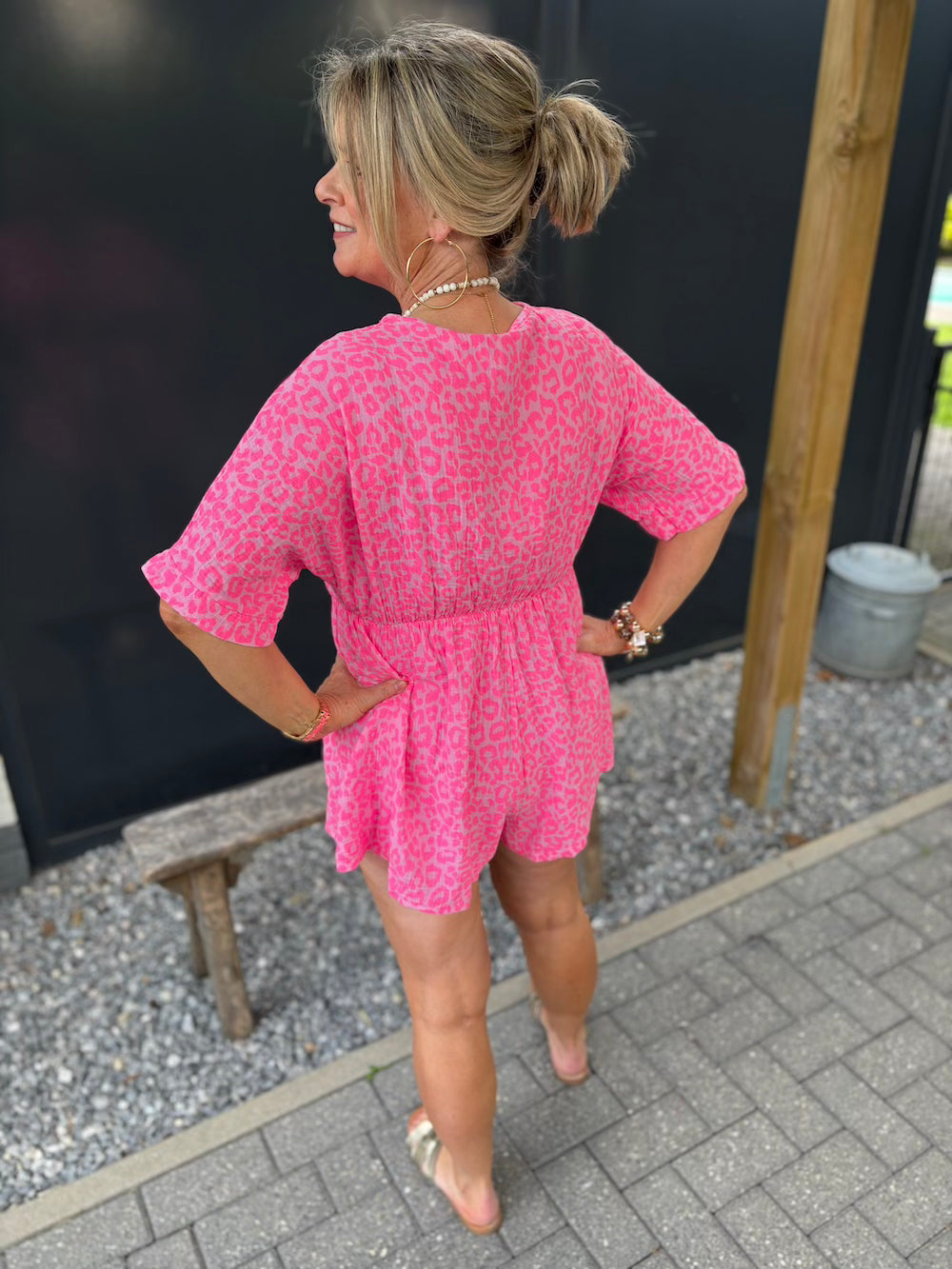 Playsuit neon roze luipaard