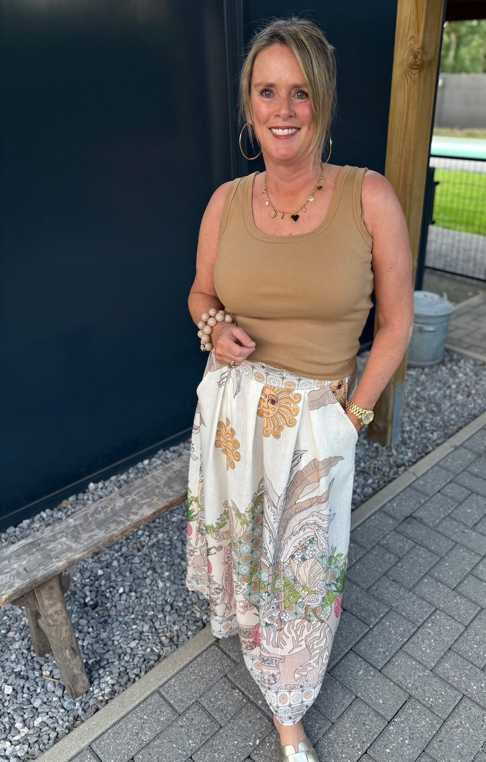 Rok met print beige