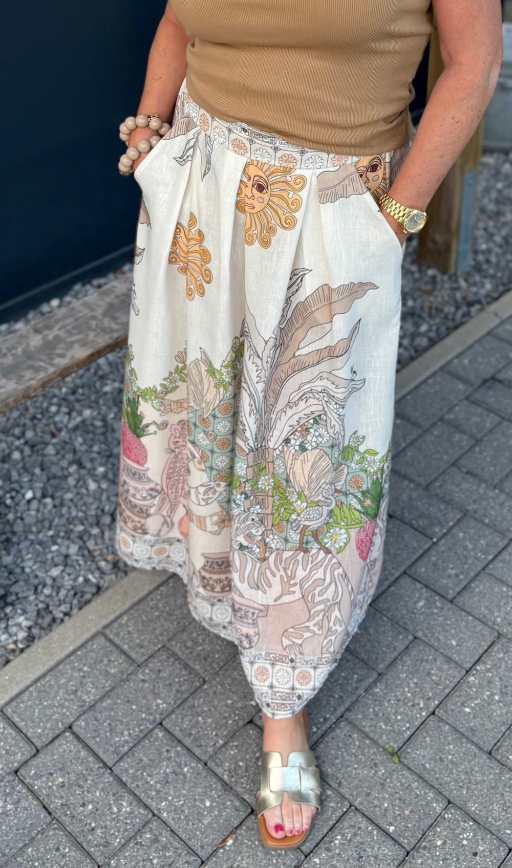 Rok met print beige