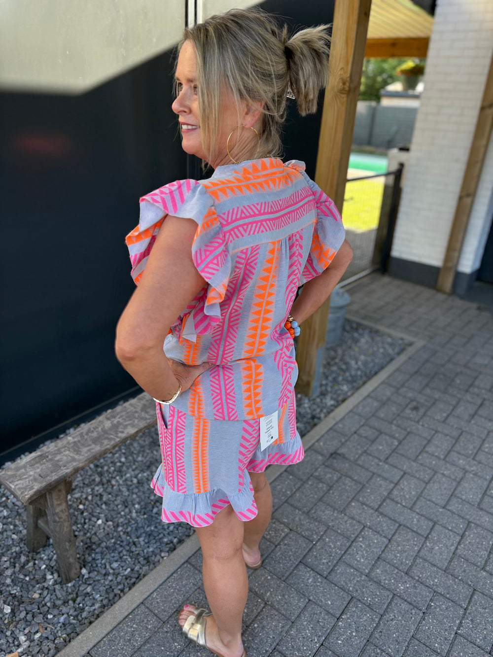Short en top jeansblauw met neon