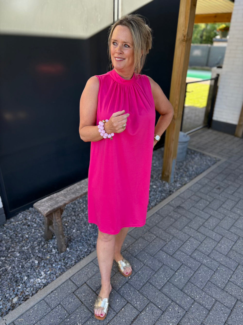 Jurk met strik fuchsia
