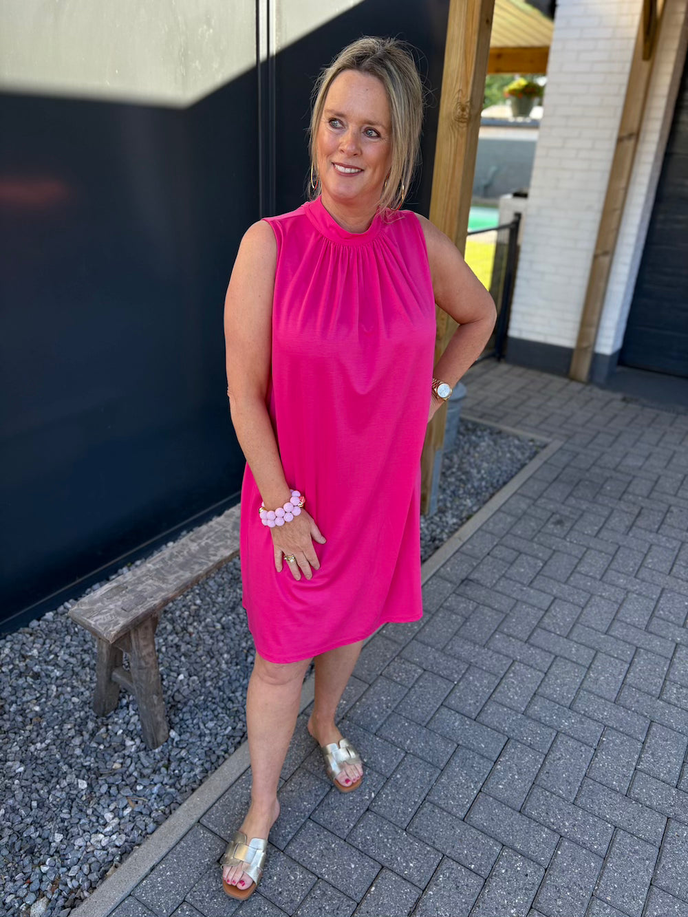 Jurk met strik fuchsia