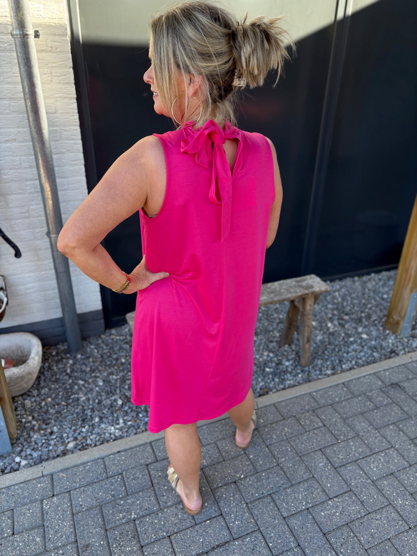 Jurk met strik fuchsia