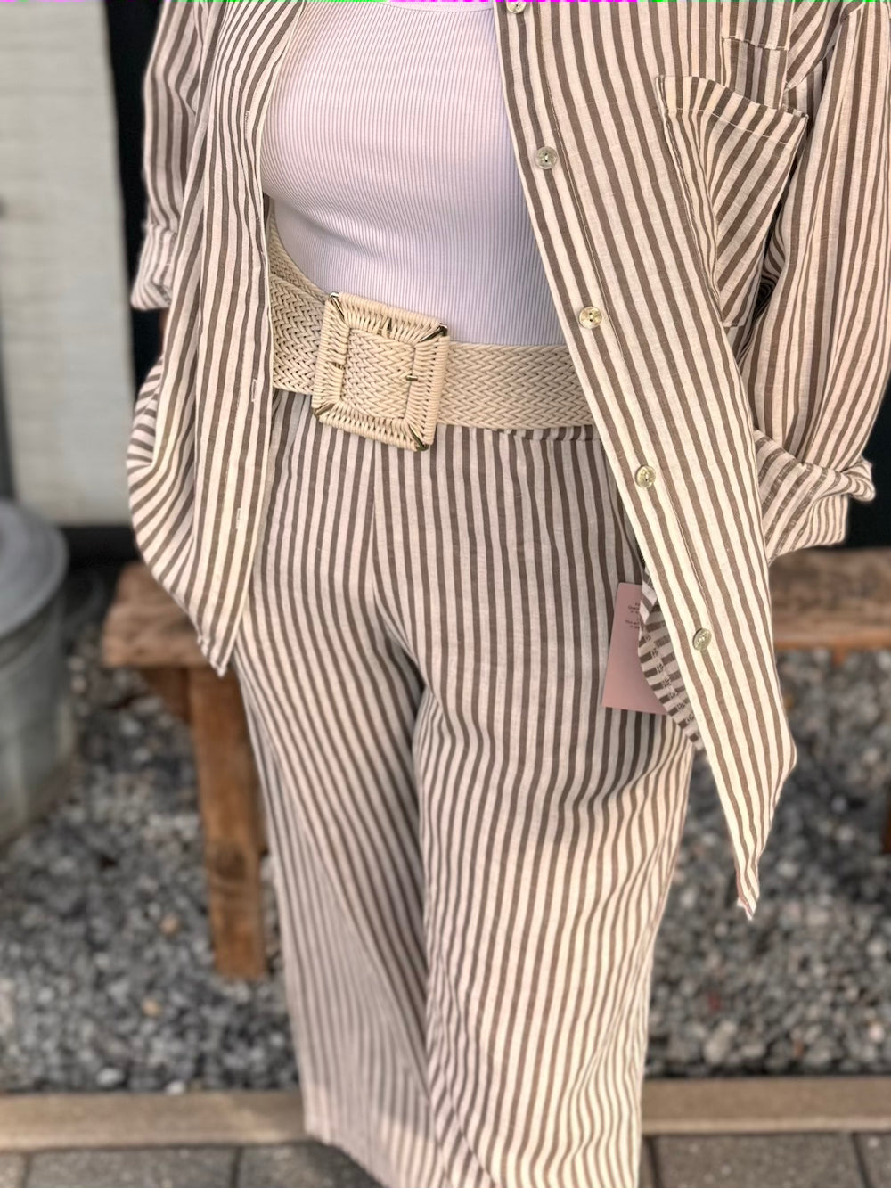 Gevlochten riem beige