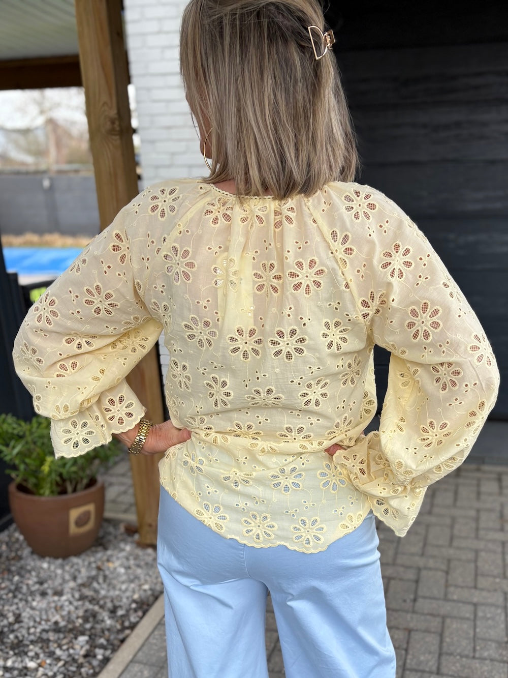 Broek katoen met elastische taille pastel blauw