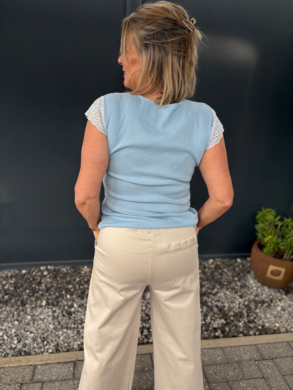 Broek katoen met elastische taille beige