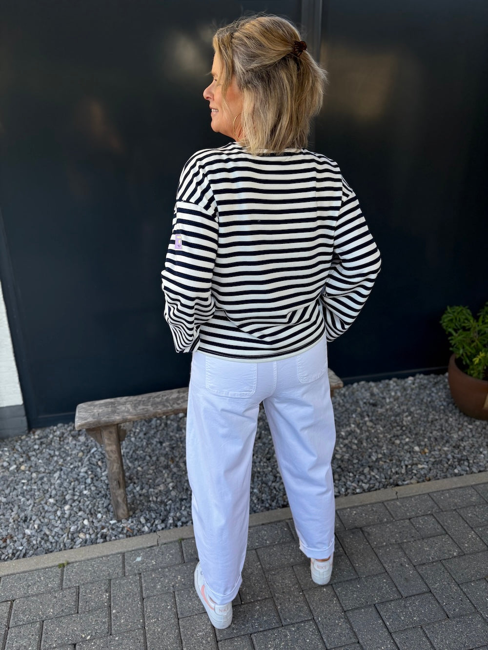 Longsleeve marine/wit gestreept