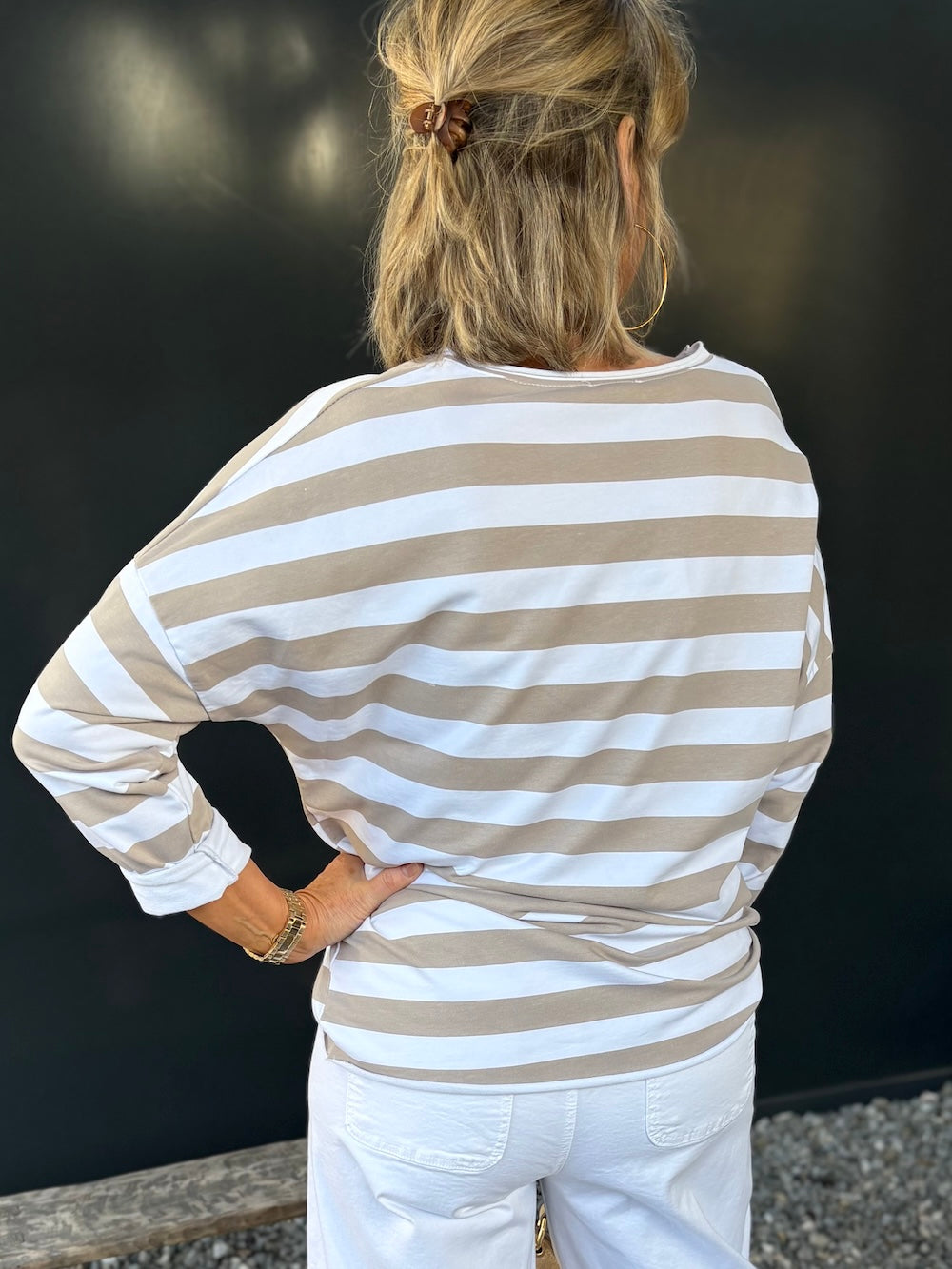 Shirt brede streep beige wit