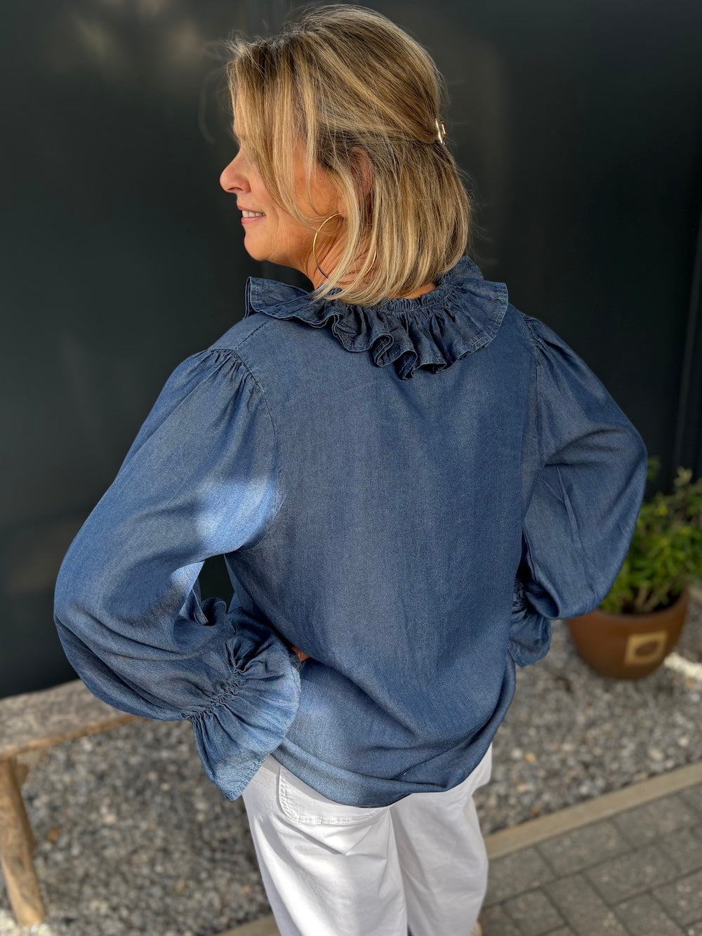 Blouse met ruffles blauw