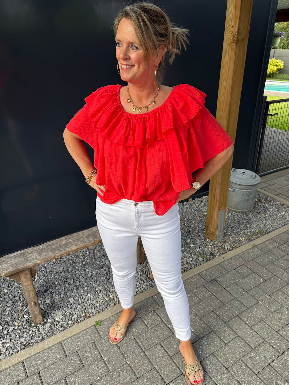 oversized blouse met ruffle oranje rood