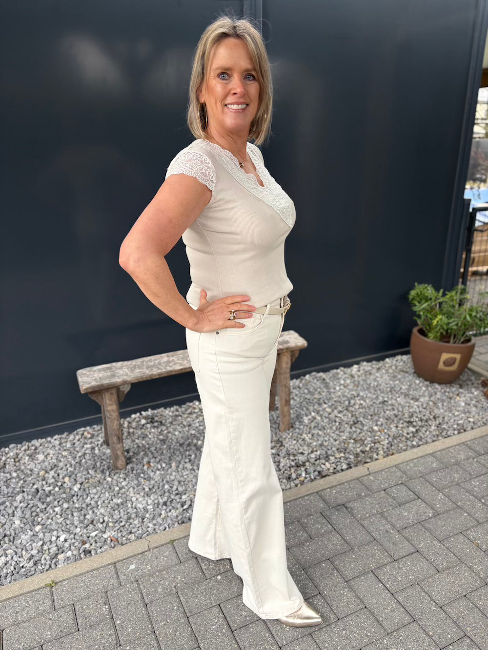 Jeans creme wide leg