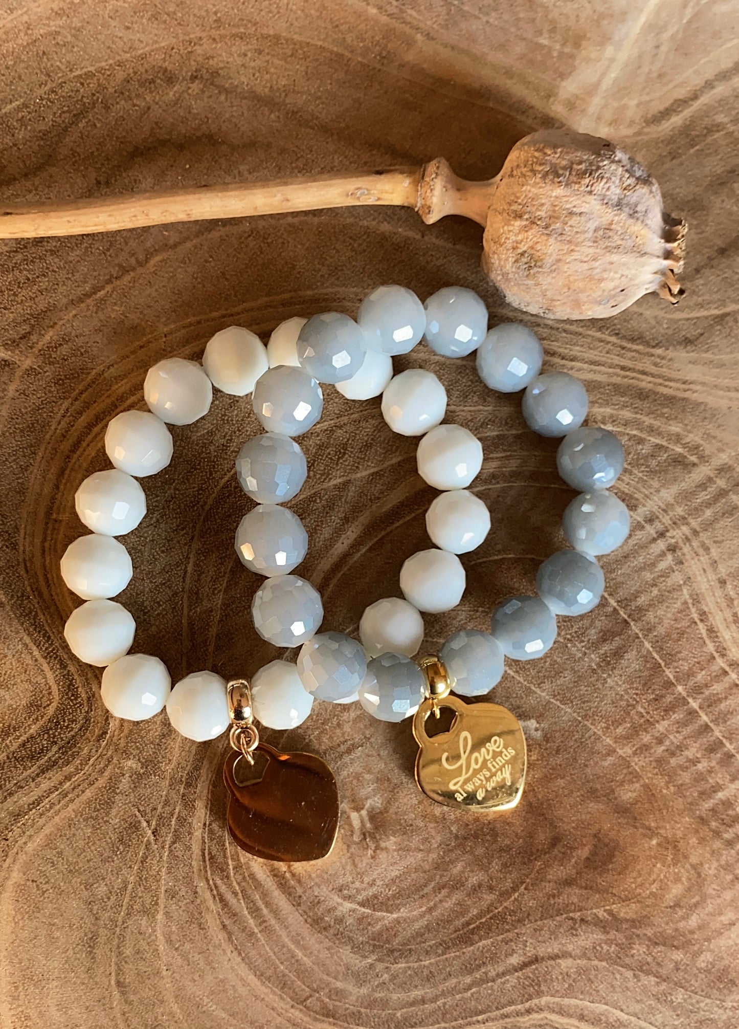 Armband glazen kraal met bedel zilver ribbel