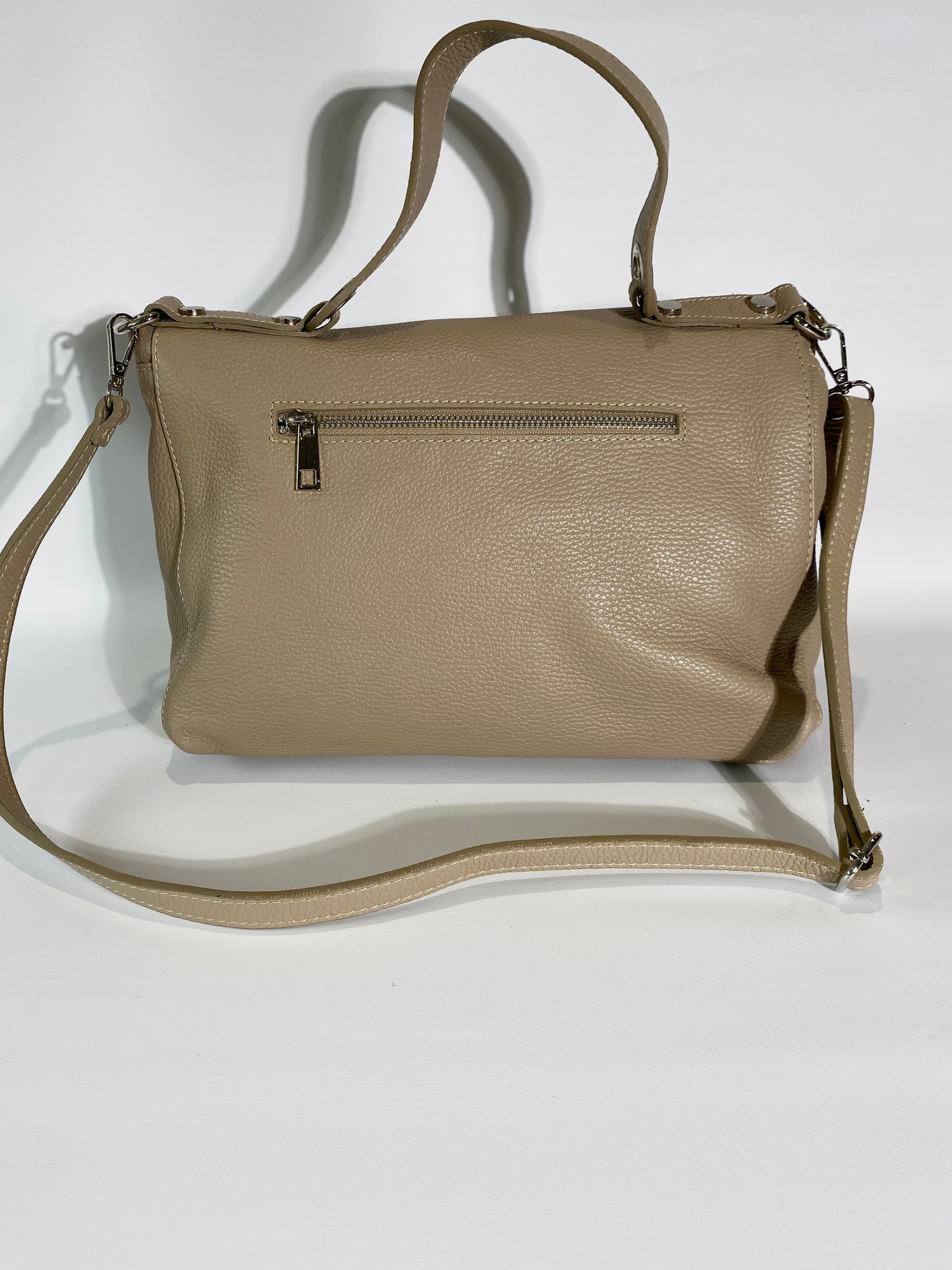 Schoudertas echt leer beige