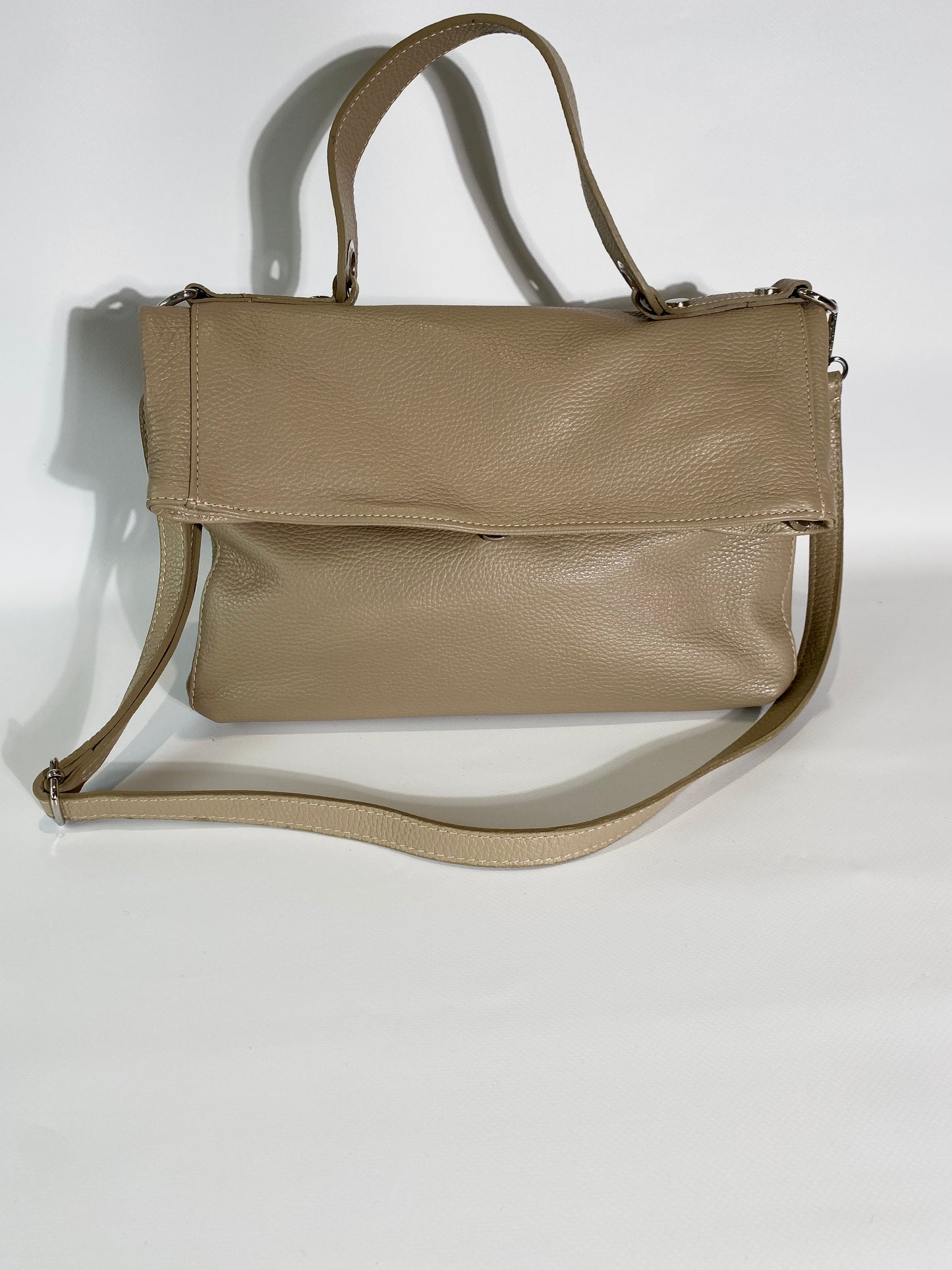 Schoudertas echt leer beige