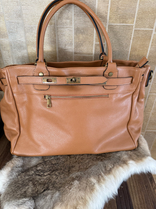 Tas groot designer style echt leer cognac