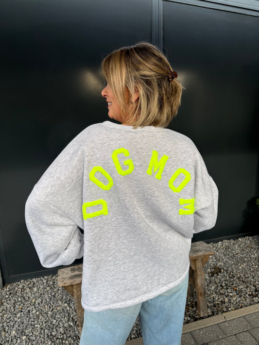 Sweater DOG MOM grijs neon geel