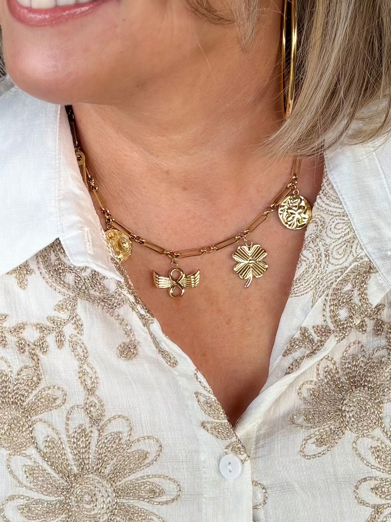 Ketting gouden bedels klaver engel