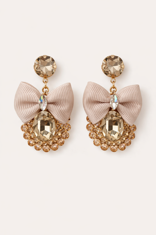 Oorbel met strikje taupe