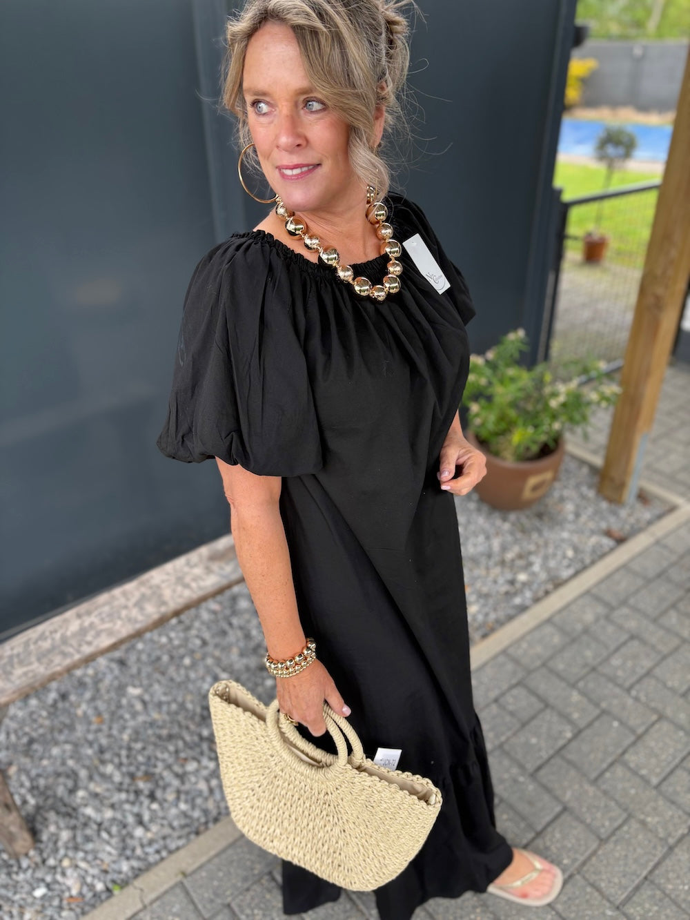 Jurk katoen offshoulder