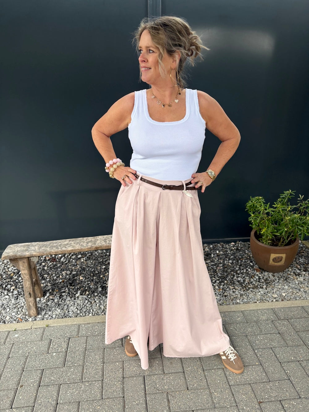 Palazzo broek met riem oud roze