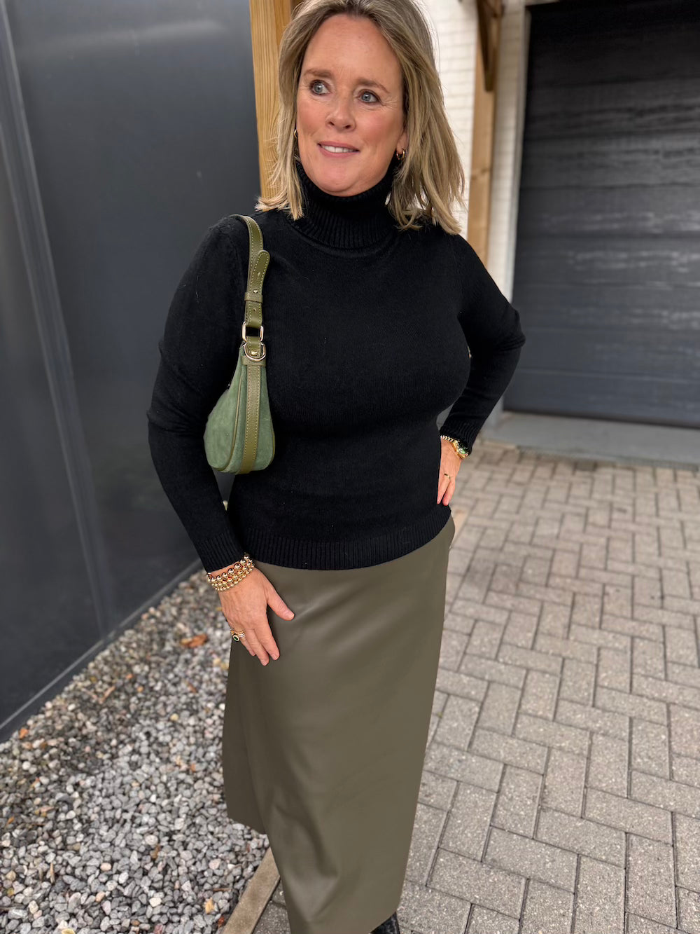 Rok vegan leather khaki groen