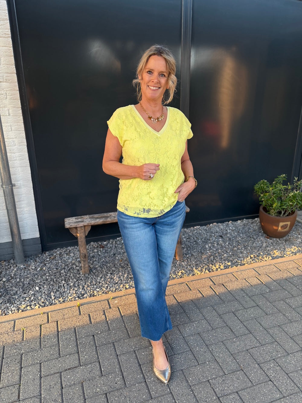 Kanten shirt V-hals