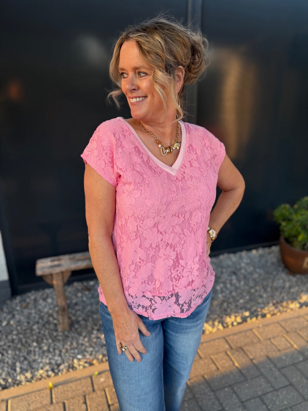 Kanten shirt V-hals