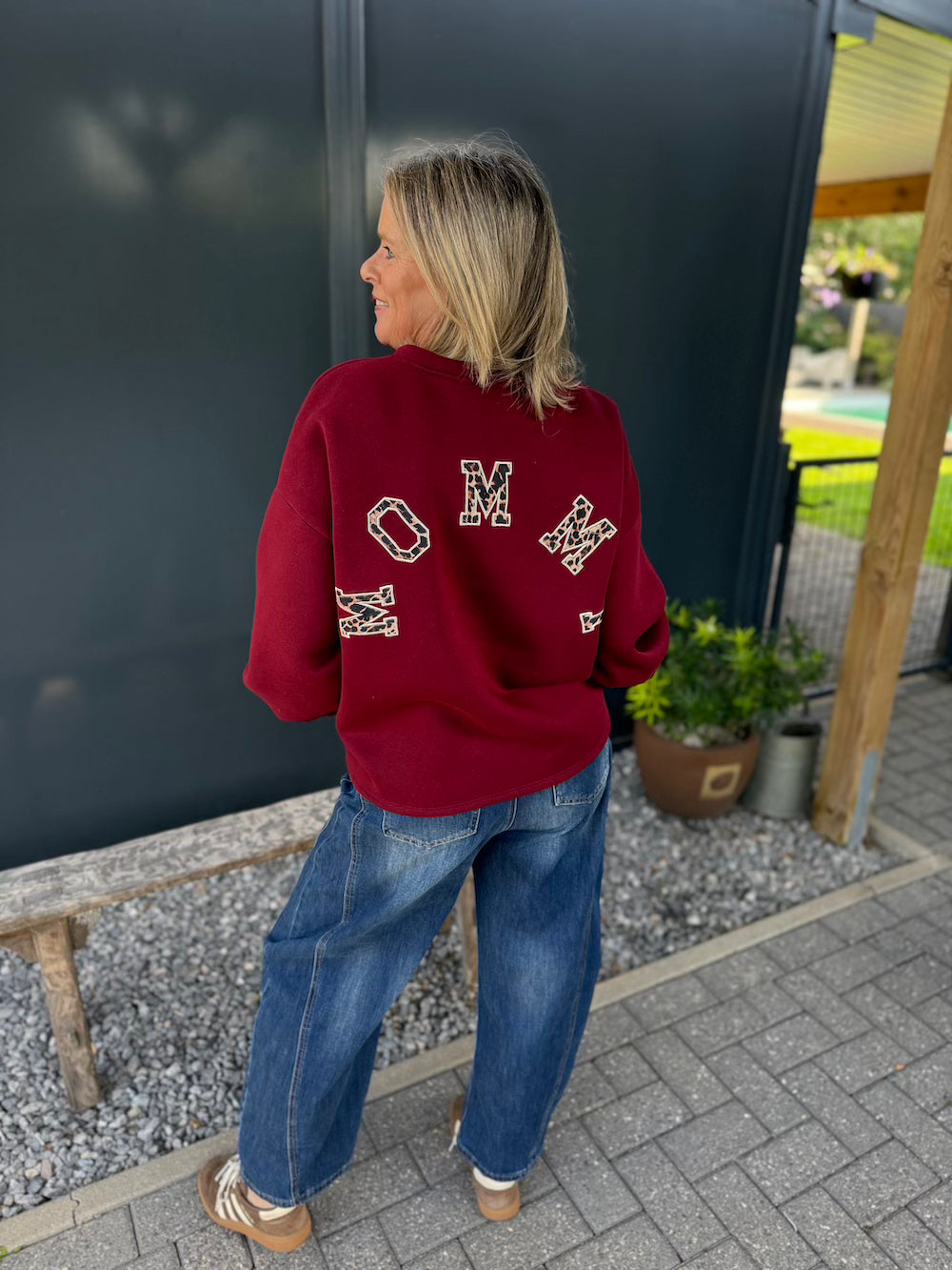 Mommy sweater met luipaard applicatie bordeaux