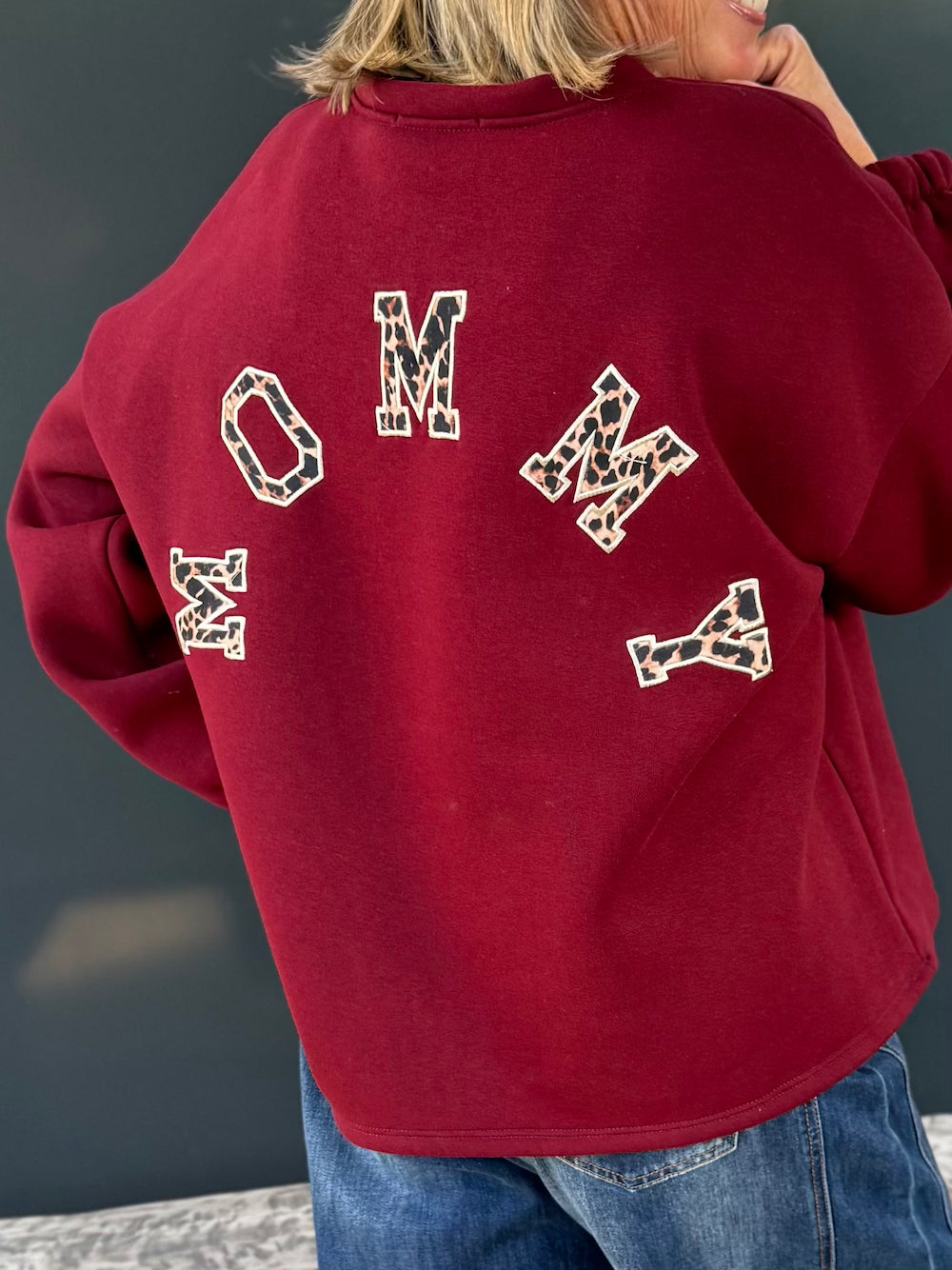 Mommy sweater met luipaard applicatie bordeaux