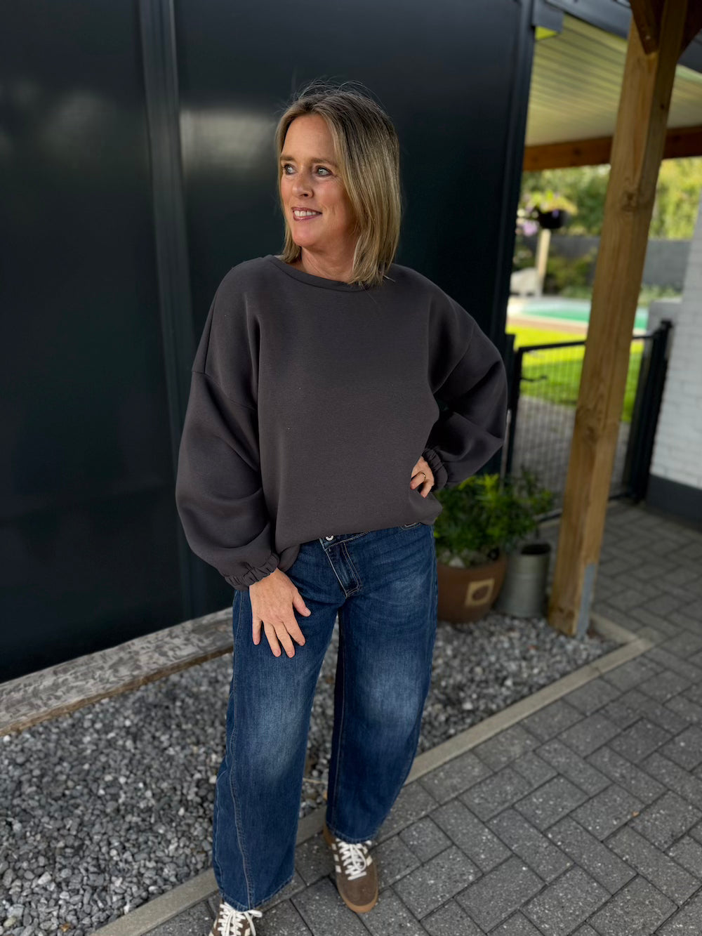 Mommy sweater met luipaard applicatie grijs