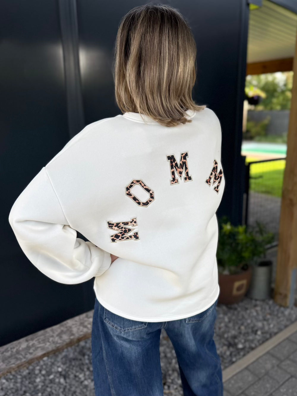Mommy sweater met luipaard applicatie wit