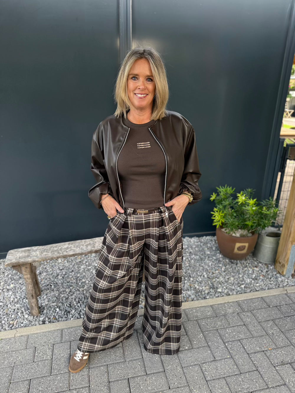 Pantalon wijd geruit