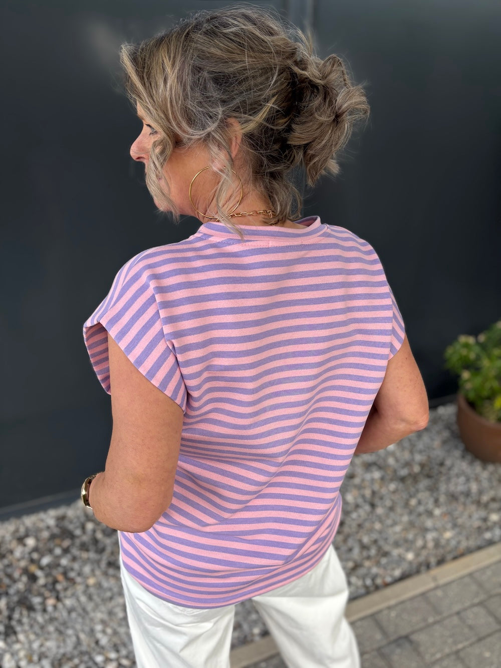 Mouwloos shirt gestreept  pastel roze/lila