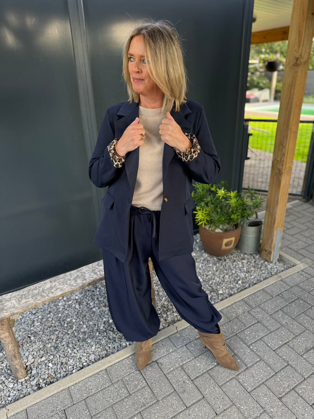 blazer met luipaard marine blauw